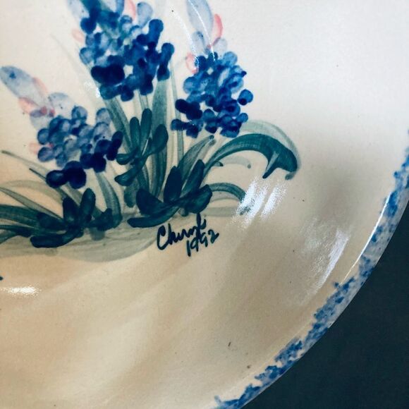 Texas Bluebonnet Marshall Pottery Heart Shape Ceramic Bowl Dish - Picture 5 of 5